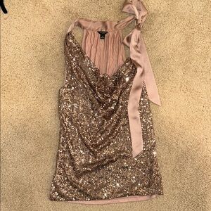 Sequin Halter Top with Bow